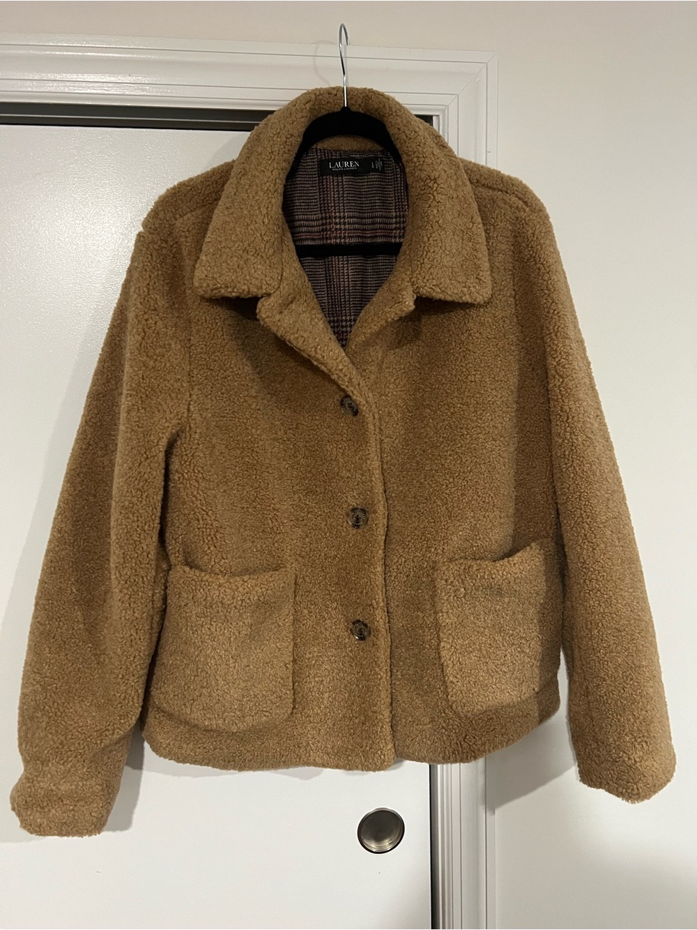 Lauren Ralph Lauren Camel Teddy Jacket with Patch Pockets